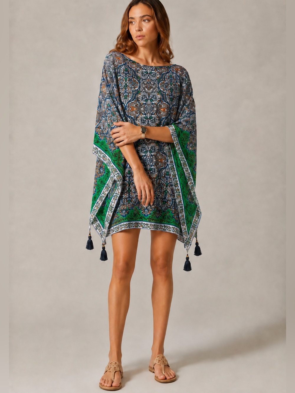Tory Burch Luxury Mediterranean Tassel Kaftan Cover-Up Size M/L